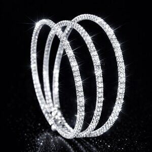 Elegant Triple Wrap Crystal Bangle Bracelet Sparkling Minimalist Wrist Silver